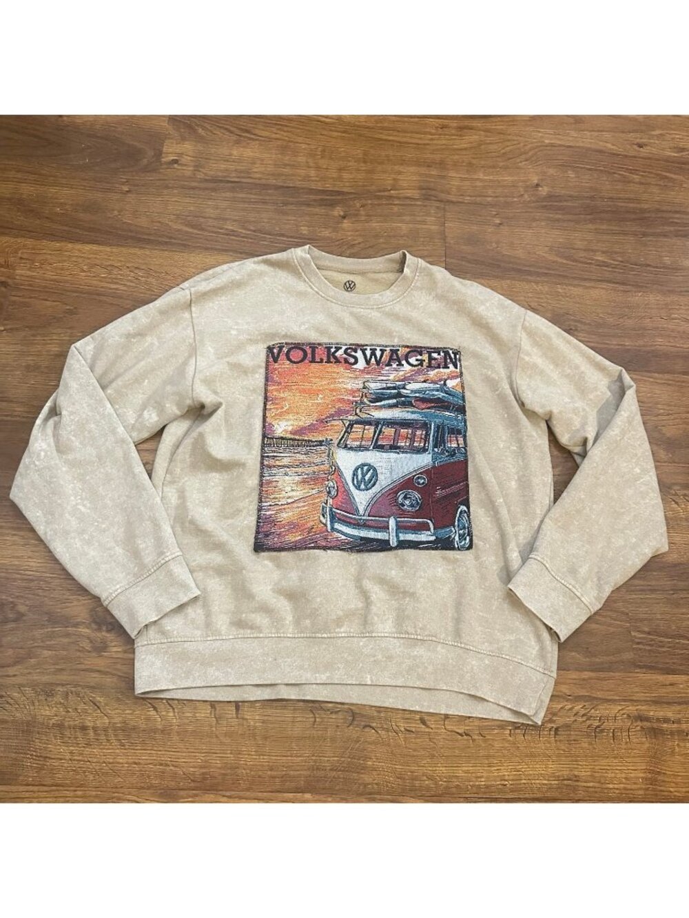 Volkswagen sweatshirt featuring a tapestry graphic of a beach bus